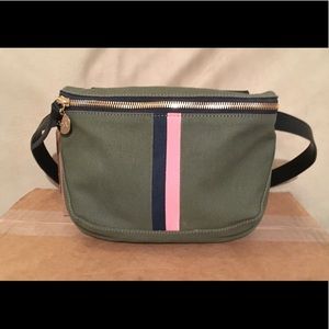 Clare V. Striped Belt Bag, olive canvas w stripes
